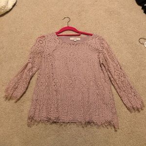 Loft Size S Pink lace long sleeve top